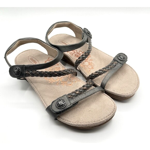 Aetrex “Jillian” Gray Braided Leather Strappy Sandal Women’s‎ Sz 11 Comfort